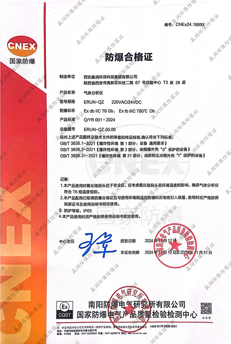 热烈祝贺 | 赢润集团气体分析仪再次成功取得防爆合格证！