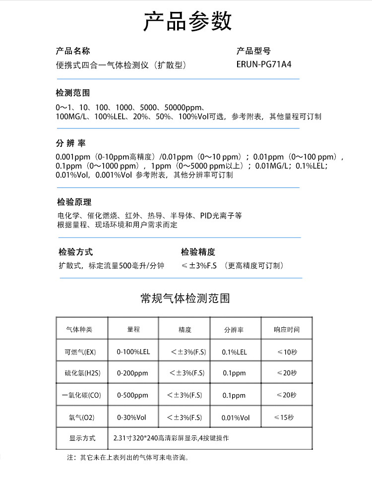 手持式四合一气体检测仪